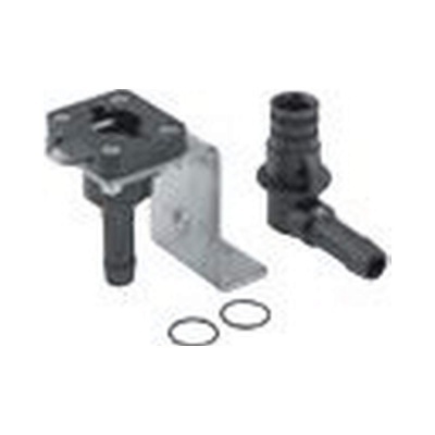 Conjunto de peças metálicas e plásticas em fundo branco