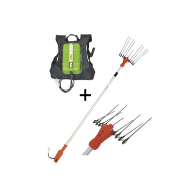 Ferramenta de poda elétrica com vara telescópica e mochila com equipamento