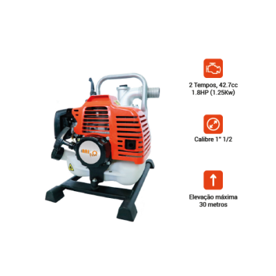 Bomba motorizada vermelha, branca e preta para elevação de água