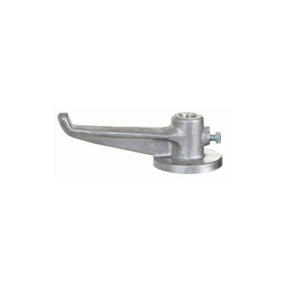 Peça metálica cinzenta com braço longo e base circular