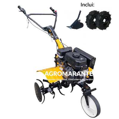 Motoenxada agrícola com motor e rodas adicionais