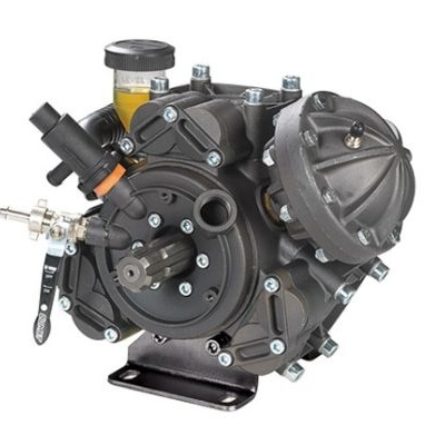 Bomba mecânica preta complexa com várias peças aparafusadas