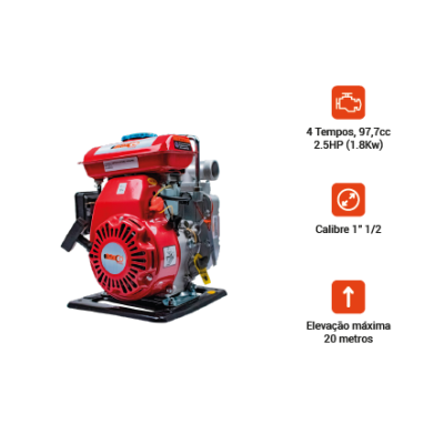 Motor de combustão vermelho e preto com etiquetas técnicas e base metálica