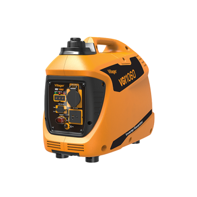 Gerador portátil laranja e preto com alça e painel de controlo