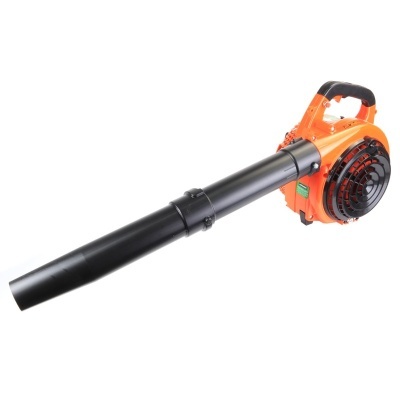 Soprador de folhas laranja e preto sobre fundo branco