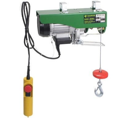 Guincho elétrico verde SAURIUM com gancho vermelho e comando amarelo