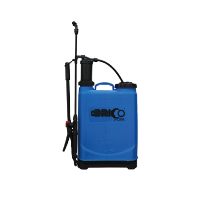 Pulverizador manual de mochila azul com texto BRIKO PEMA