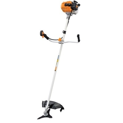 Aparador de relva motor a gasolina laranja e prateado com punhos negros