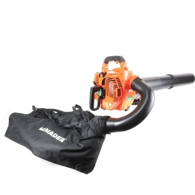 Soprador e aspirador de folhas laranja com tubo preto e saco colector preto MADËR
