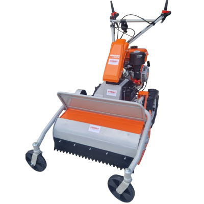 Máquina de cortar relva WORX cinzenta e laranja com rodas pretas