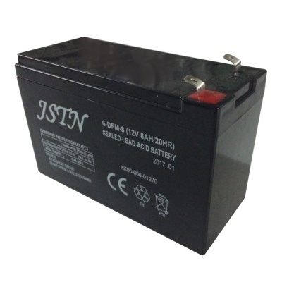 Bateria vedada de chumbo-ácido preta ISIN 12V 8AH com texto branco