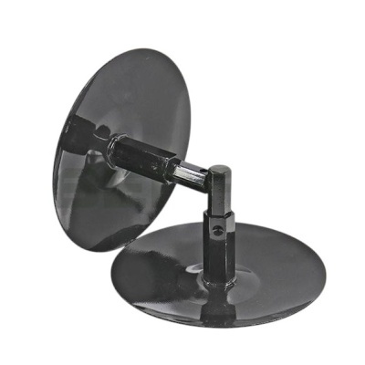 Tampas protetoras pretas de parafusos em metal com superfícies circulares e articulações