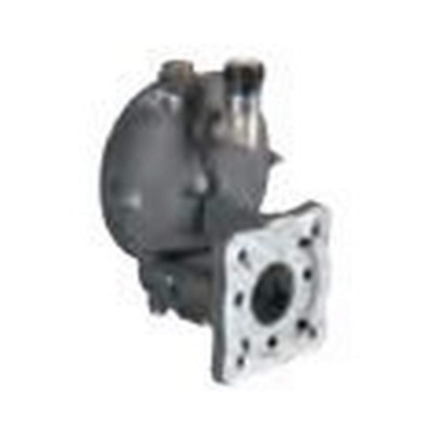 Peça mecânica metálica cinzenta com flange quadrada e oito furos