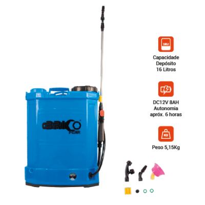 Pulverizador elétrico de mochila azul com vários acessórios