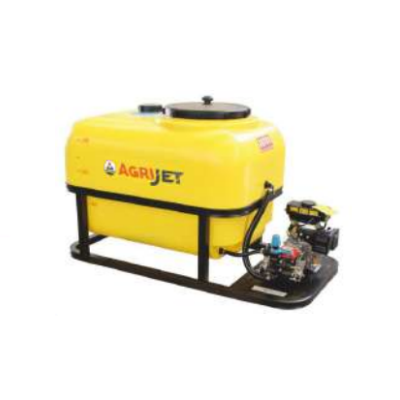 Tanque agrícola amarelo AGRIJET com motor e estrutura preta