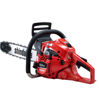 Motosserra vermelha e preta Shindaiwa 501sx com corrente metálica