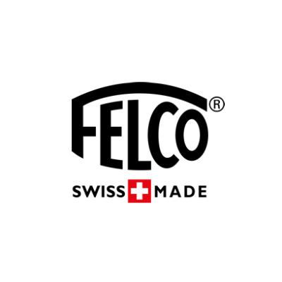 Logótipo FELCO com cruz vermelha e texto SWISS MADE