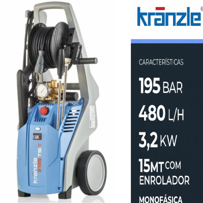 Máquina de lavar alta pressão Kranzle 2195 TST azul e cinza com mangueira preta e roda grande