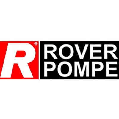 Logótipo ROVER POMPE com letra R vermelha e texto em fundo preto