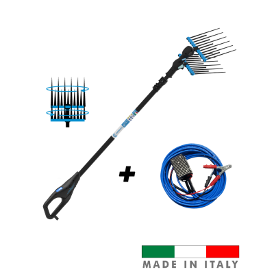 Aparelho eléctrico para apanha de azeitonas com cabo e conector azul