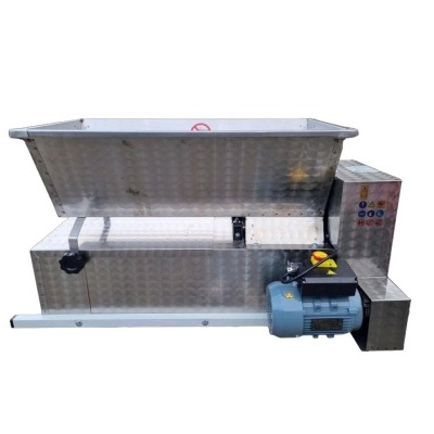 Máquina industrial metálica prateada com motor azul e painel de controlo