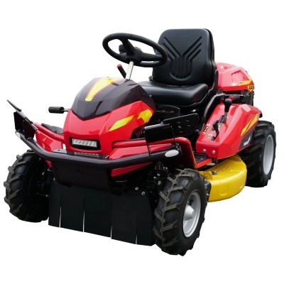 Cortadora relva vermelha e amarela com banco preto e volante