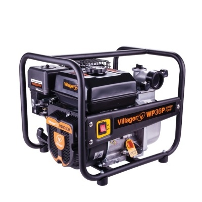 Bomba de água portátil Villager WP36P em estrutura metálica preta com detalhes laranja