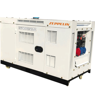 Gerador industrial branco da marca ZEPPELIN com painéis de ventilação e entradas elétricas coloridas