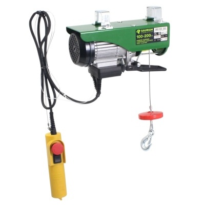 Guincho elétrico verde com motor metálico e controle amarelo