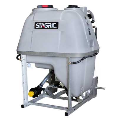 Tanque agrícola cinzento claro da marca STAGRIC com estrutura metálica