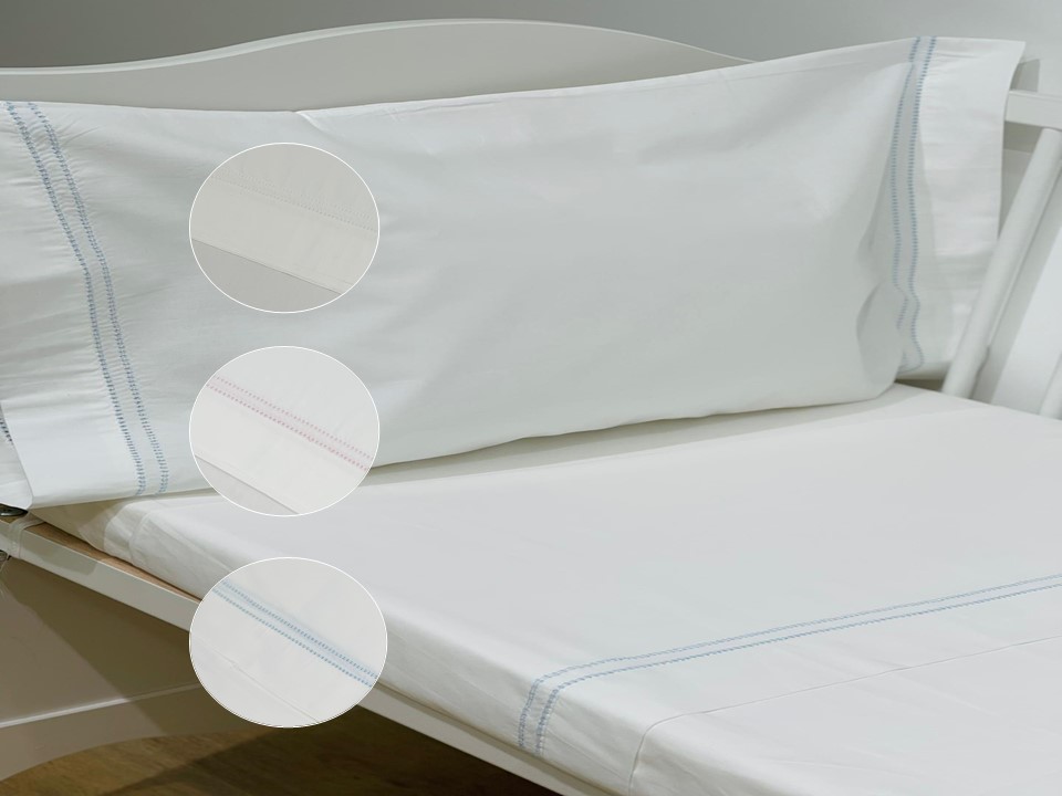 Jogo de Cama Bebé Duplo Ponto Aberto Valentine Conjunto de roupa de cama branca com linhas de costura coloridas