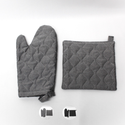 Luvas térmicas cinzentas acolchoadas para cozinha com pega quadrada