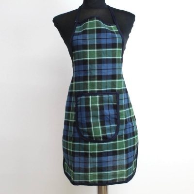 Avental xadrez azul e verde com bolso frontal
