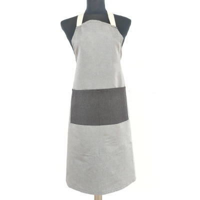 Avental de cozinha cinzento com bolso central escuro e alças creme