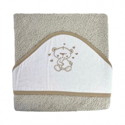 Toalha de banho para bebé com bordado de ursinho e corações