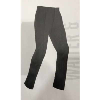 Calças pretas compridas com corte justo sobre fundo branco