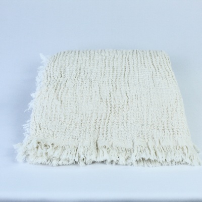 Cobertor branco felpudo com franjas em fundo branco