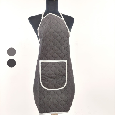 Avental de cozinha acolchoado cinzento escuro com bolso frontal e bordas brancas
