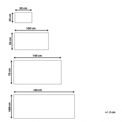 Quatro retângulos brancos com diferentes tamanhos medidos em centímetros