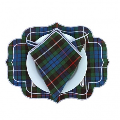 Conjunto de jantar xadrez com guardanapo e base para prato azul e verde