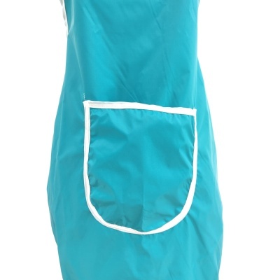 Avental azul turquesa com bolso branco frontal