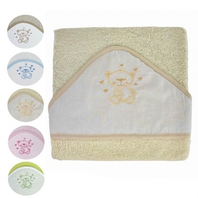 Toalha de banho para bebé com capuz e bordado de ursinho em várias cores