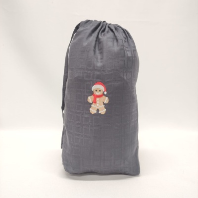 Saco cinzento com bordado de biscoito de gengibre de Natal