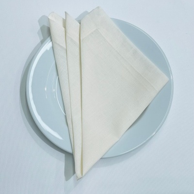 Guardanapo branco dobrado sobre prato azul claro