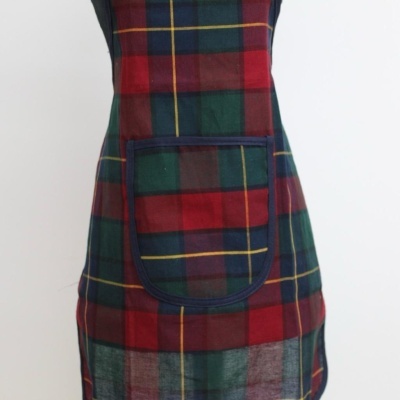 Avental xadrez vermelho verde azul amarelo com bolso frontal