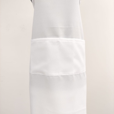 Avental branco comprido com bolso grande à frente