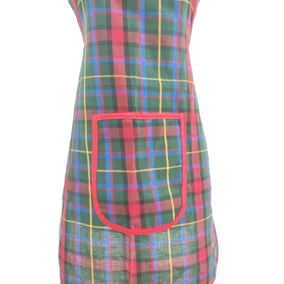 Avental xadrez colorido com bolso frontal vermelho