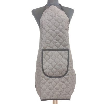 Avental cinzento acolchoado com bolso frontal e padrão em losango