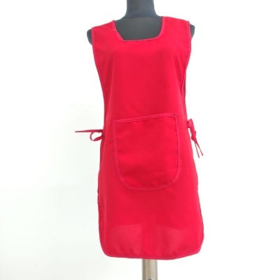 Vestuário avental vermelho com bolso grande e fita lateral