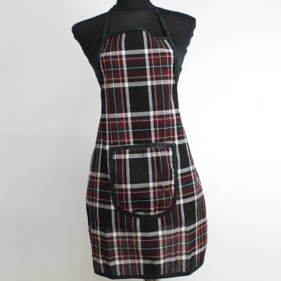 Avental xadrez preto, branco e vermelho com bolso frontal